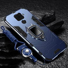 Funda Bumper Silicona y Plastico Mate Carcasa con Magnetico Anillo de dedo Soporte R01 para Xiaomi Redmi Note 9 Azul