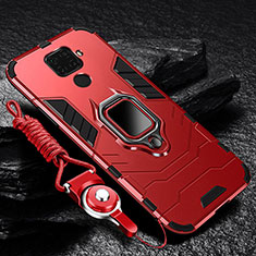 Funda Bumper Silicona y Plastico Mate Carcasa con Magnetico Anillo de dedo Soporte R01 para Xiaomi Redmi Note 9 Rojo