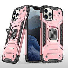 Funda Bumper Silicona y Plastico Mate Carcasa con Magnetico Anillo de dedo Soporte R02 para Apple iPhone 12 Pro Max Oro Rosa