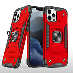 Funda Bumper Silicona y Plastico Mate Carcasa con Magnetico Anillo de dedo Soporte R02 para Apple iPhone 12 Pro Max Rojo