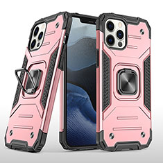 Funda Bumper Silicona y Plastico Mate Carcasa con Magnetico Anillo de dedo Soporte R02 para Apple iPhone 12 Pro Oro Rosa