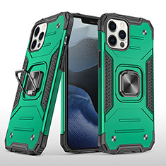 Funda Bumper Silicona y Plastico Mate Carcasa con Magnetico Anillo de dedo Soporte R02 para Apple iPhone 12 Pro Verde