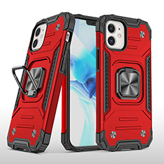 Funda Bumper Silicona y Plastico Mate Carcasa con Magnetico Anillo de dedo Soporte R02 para Apple iPhone 12 Rojo