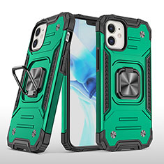 Funda Bumper Silicona y Plastico Mate Carcasa con Magnetico Anillo de dedo Soporte R02 para Apple iPhone 12 Verde