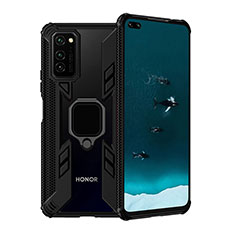 Funda Bumper Silicona y Plastico Mate Carcasa con Magnetico Anillo de dedo Soporte R02 para Huawei Honor V30 Pro 5G Negro