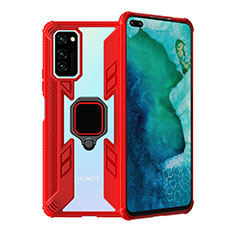 Funda Bumper Silicona y Plastico Mate Carcasa con Magnetico Anillo de dedo Soporte R02 para Huawei Honor View 30 5G Rojo