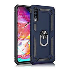 Funda Bumper Silicona y Plastico Mate Carcasa con Magnetico Anillo de dedo Soporte R02 para Samsung Galaxy A70 Azul