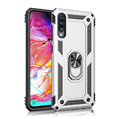 Funda Bumper Silicona y Plastico Mate Carcasa con Magnetico Anillo de dedo Soporte R02 para Samsung Galaxy A90 5G Plata