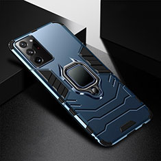 Funda Bumper Silicona y Plastico Mate Carcasa con Magnetico Anillo de dedo Soporte R02 para Samsung Galaxy Note 20 Ultra 5G Azul