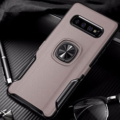 Funda Bumper Silicona y Plastico Mate Carcasa con Magnetico Anillo de dedo Soporte R02 para Samsung Galaxy S10 Oro Rosa