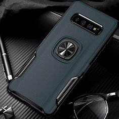 Funda Bumper Silicona y Plastico Mate Carcasa con Magnetico Anillo de dedo Soporte R02 para Samsung Galaxy S10 Plus Verde