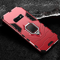 Funda Bumper Silicona y Plastico Mate Carcasa con Magnetico Anillo de dedo Soporte R02 para Samsung Galaxy S10e Rojo