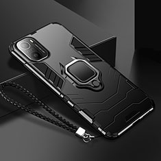 Funda Bumper Silicona y Plastico Mate Carcasa con Magnetico Anillo de dedo Soporte R02 para Xiaomi Mi 11i 5G Negro