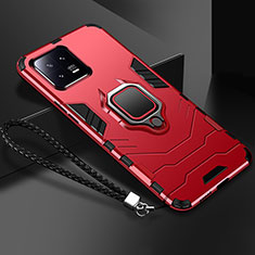 Funda Bumper Silicona y Plastico Mate Carcasa con Magnetico Anillo de dedo Soporte R02 para Xiaomi Mi 13 Pro 5G Rojo