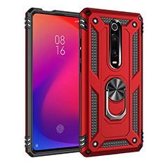Funda Bumper Silicona y Plastico Mate Carcasa con Magnetico Anillo de dedo Soporte R02 para Xiaomi Mi 9T Pro Rojo