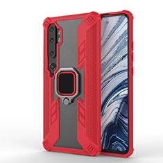 Funda Bumper Silicona y Plastico Mate Carcasa con Magnetico Anillo de dedo Soporte R02 para Xiaomi Mi Note 10 Pro Rojo