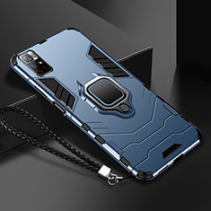 Funda Bumper Silicona y Plastico Mate Carcasa con Magnetico Anillo de dedo Soporte R02 para Xiaomi Poco M4 Pro 5G Azul