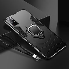 Funda Bumper Silicona y Plastico Mate Carcasa con Magnetico Anillo de dedo Soporte R02 para Xiaomi Poco M4 Pro 5G Negro