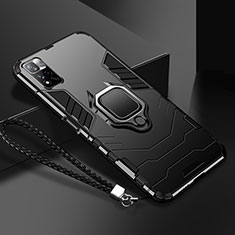 Funda Bumper Silicona y Plastico Mate Carcasa con Magnetico Anillo de dedo Soporte R02 para Xiaomi Poco X4 NFC Negro