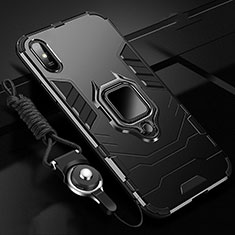 Funda Bumper Silicona y Plastico Mate Carcasa con Magnetico Anillo de dedo Soporte R02 para Xiaomi Redmi 9AT Negro
