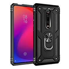 Funda Bumper Silicona y Plastico Mate Carcasa con Magnetico Anillo de dedo Soporte R02 para Xiaomi Redmi K20 Pro Negro