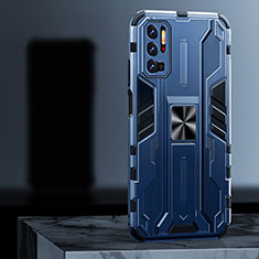 Funda Bumper Silicona y Plastico Mate Carcasa con Magnetico Anillo de dedo Soporte R02 para Xiaomi Redmi Note 11 SE 5G Azul
