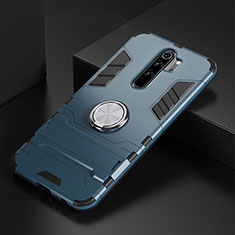 Funda Bumper Silicona y Plastico Mate Carcasa con Magnetico Anillo de dedo Soporte R02 para Xiaomi Redmi Note 8 Pro Azul