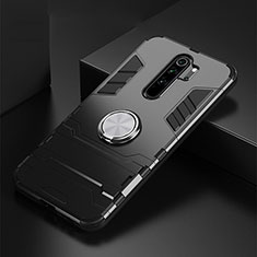 Funda Bumper Silicona y Plastico Mate Carcasa con Magnetico Anillo de dedo Soporte R02 para Xiaomi Redmi Note 8 Pro Negro