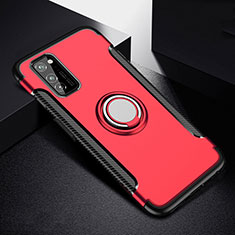 Funda Bumper Silicona y Plastico Mate Carcasa con Magnetico Anillo de dedo Soporte R03 para Huawei Honor V30 5G Rojo
