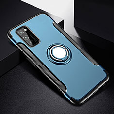 Funda Bumper Silicona y Plastico Mate Carcasa con Magnetico Anillo de dedo Soporte R03 para Huawei Honor View 30 5G Azul
