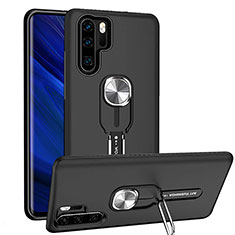 Funda Bumper Silicona y Plastico Mate Carcasa con Magnetico Anillo de dedo Soporte R03 para Huawei P30 Pro New Edition Negro