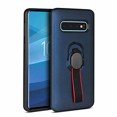 Funda Bumper Silicona y Plastico Mate Carcasa con Magnetico Anillo de dedo Soporte R03 para Samsung Galaxy S10 5G Azul