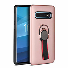 Funda Bumper Silicona y Plastico Mate Carcasa con Magnetico Anillo de dedo Soporte R03 para Samsung Galaxy S10 Oro Rosa