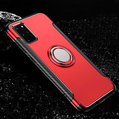 Funda Bumper Silicona y Plastico Mate Carcasa con Magnetico Anillo de dedo Soporte R03 para Samsung Galaxy S20 Plus Rojo
