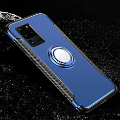 Funda Bumper Silicona y Plastico Mate Carcasa con Magnetico Anillo de dedo Soporte R03 para Samsung Galaxy S20 Ultra Azul