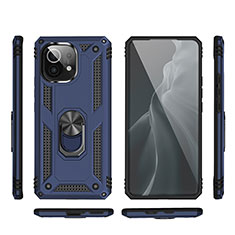 Funda Bumper Silicona y Plastico Mate Carcasa con Magnetico Anillo de dedo Soporte R03 para Xiaomi Mi 11 5G Azul