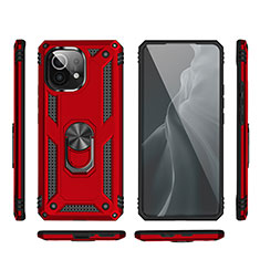 Funda Bumper Silicona y Plastico Mate Carcasa con Magnetico Anillo de dedo Soporte R03 para Xiaomi Mi 11 5G Rojo