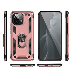 Funda Bumper Silicona y Plastico Mate Carcasa con Magnetico Anillo de dedo Soporte R03 para Xiaomi Mi 11 Lite 4G Oro Rosa