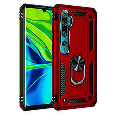 Funda Bumper Silicona y Plastico Mate Carcasa con Magnetico Anillo de dedo Soporte R03 para Xiaomi Mi Note 10 Rojo