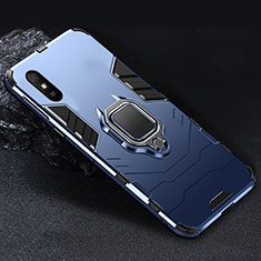 Funda Bumper Silicona y Plastico Mate Carcasa con Magnetico Anillo de dedo Soporte R03 para Xiaomi Redmi 9AT Azul