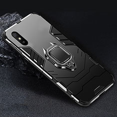 Funda Bumper Silicona y Plastico Mate Carcasa con Magnetico Anillo de dedo Soporte R03 para Xiaomi Redmi 9i Negro