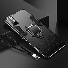 Funda Bumper Silicona y Plastico Mate Carcasa con Magnetico Anillo de dedo Soporte R03 para Xiaomi Redmi Note 10 5G Negro