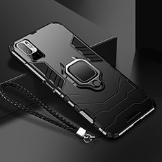 Funda Bumper Silicona y Plastico Mate Carcasa con Magnetico Anillo de dedo Soporte R03 para Xiaomi Redmi Note 10T 5G Negro