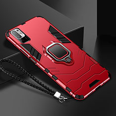 Funda Bumper Silicona y Plastico Mate Carcasa con Magnetico Anillo de dedo Soporte R03 para Xiaomi Redmi Note 11 SE 5G Rojo