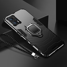 Funda Bumper Silicona y Plastico Mate Carcasa con Magnetico Anillo de dedo Soporte R03 para Xiaomi Redmi Note 11T Pro 5G Negro