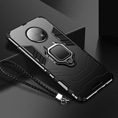 Funda Bumper Silicona y Plastico Mate Carcasa con Magnetico Anillo de dedo Soporte R03 para Xiaomi Redmi Note 9T 5G Negro