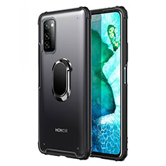 Funda Bumper Silicona y Plastico Mate Carcasa con Magnetico Anillo de dedo Soporte R04 para Huawei Honor View 30 Pro 5G Negro