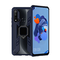Funda Bumper Silicona y Plastico Mate Carcasa con Magnetico Anillo de dedo Soporte R04 para Huawei P20 Lite (2019) Azul
