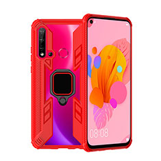 Funda Bumper Silicona y Plastico Mate Carcasa con Magnetico Anillo de dedo Soporte R04 para Huawei P20 Lite (2019) Rojo