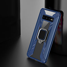 Funda Bumper Silicona y Plastico Mate Carcasa con Magnetico Anillo de dedo Soporte R04 para Samsung Galaxy S10 Azul